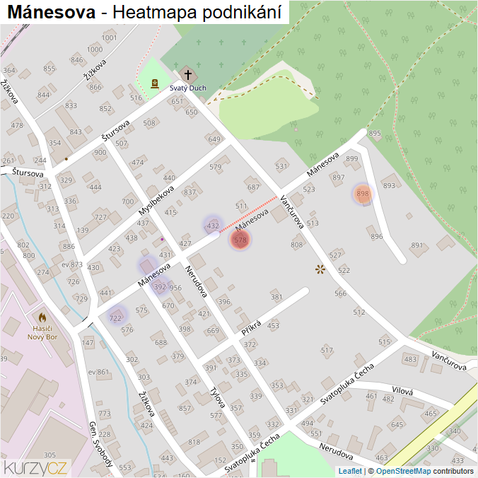 Mapa Mánesova - Firmy v ulici.