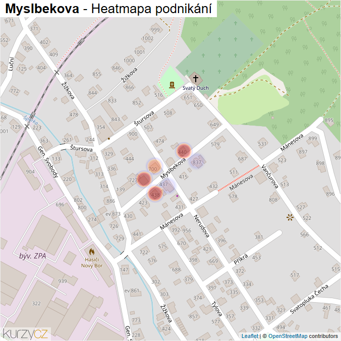 Mapa Myslbekova - Firmy v ulici.
