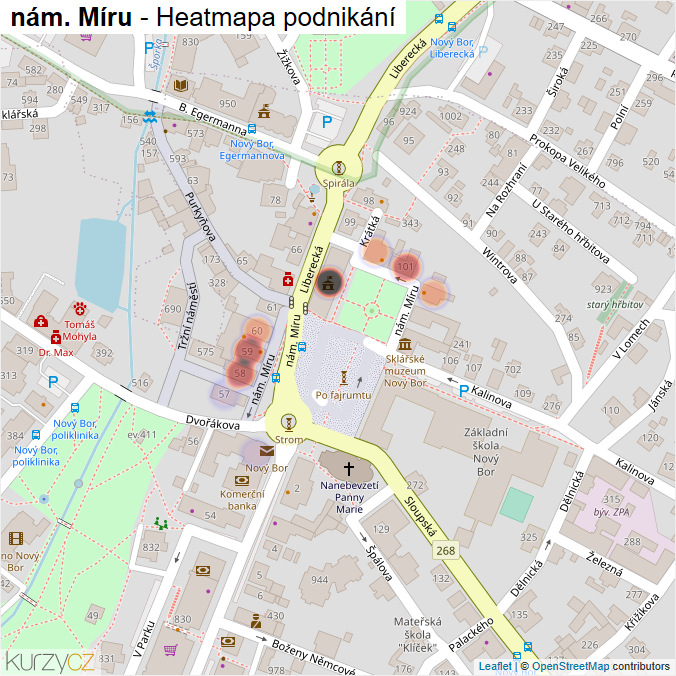 Mapa nám. Míru - Firmy v ulici.