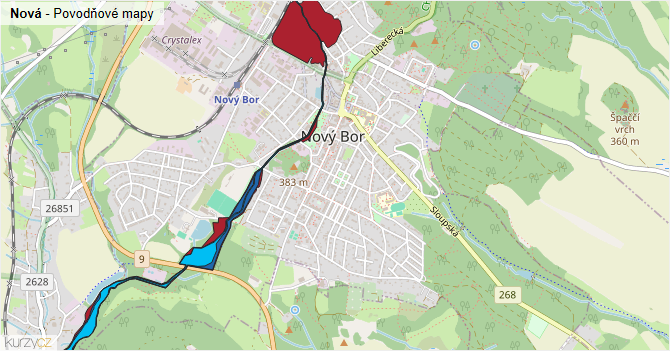 Nová - záplavové mapy stoleté vody