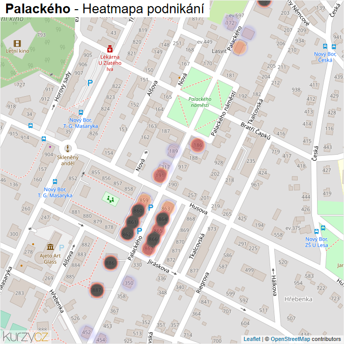 Mapa Palackého - Firmy v ulici.