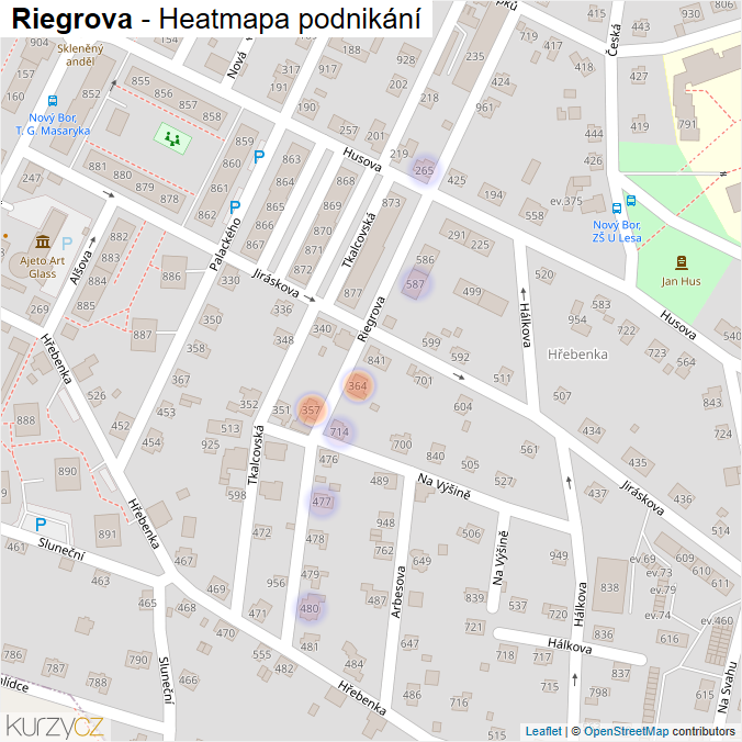 Mapa Riegrova - Firmy v ulici.