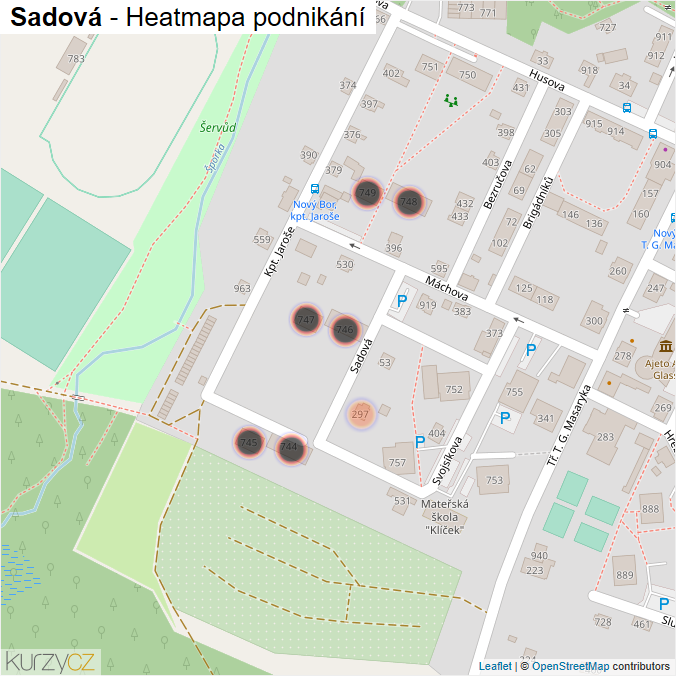 Mapa Sadová - Firmy v ulici.