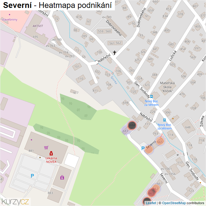 Mapa Severní - Firmy v ulici.