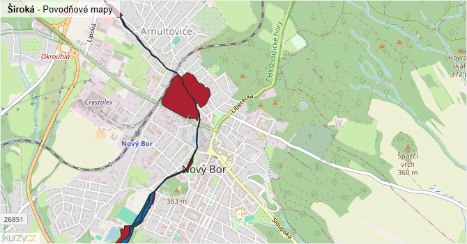 Široká - záplavové mapy stoleté vody