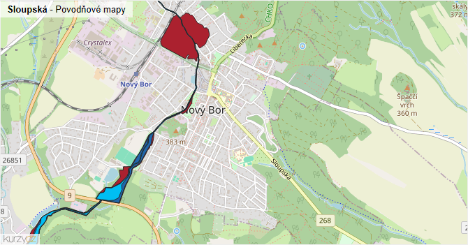 Sloupská - záplavové mapy stoleté vody