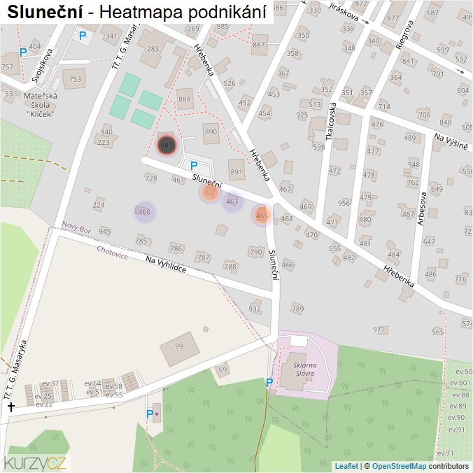 Mapa Sluneční - Firmy v ulici.