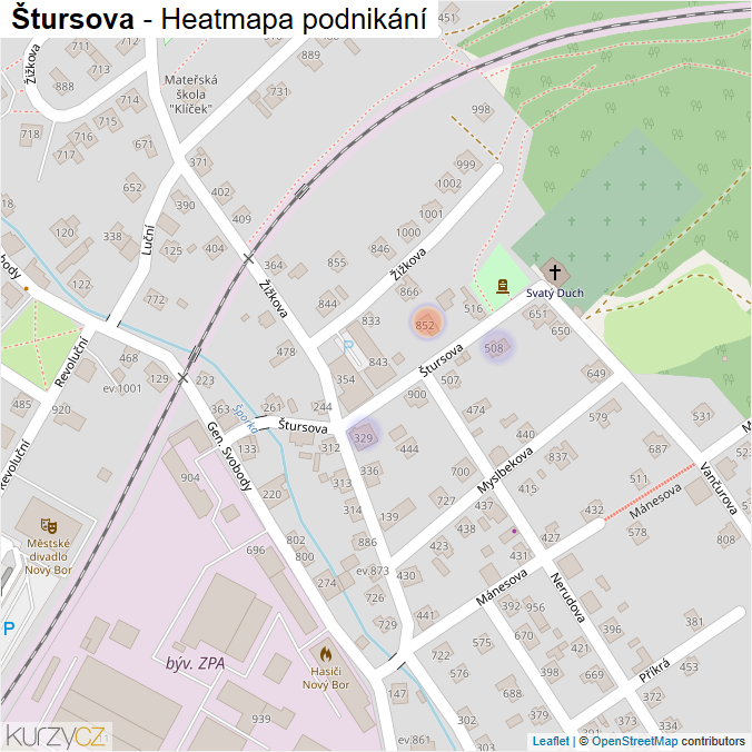 Mapa Štursova - Firmy v ulici.