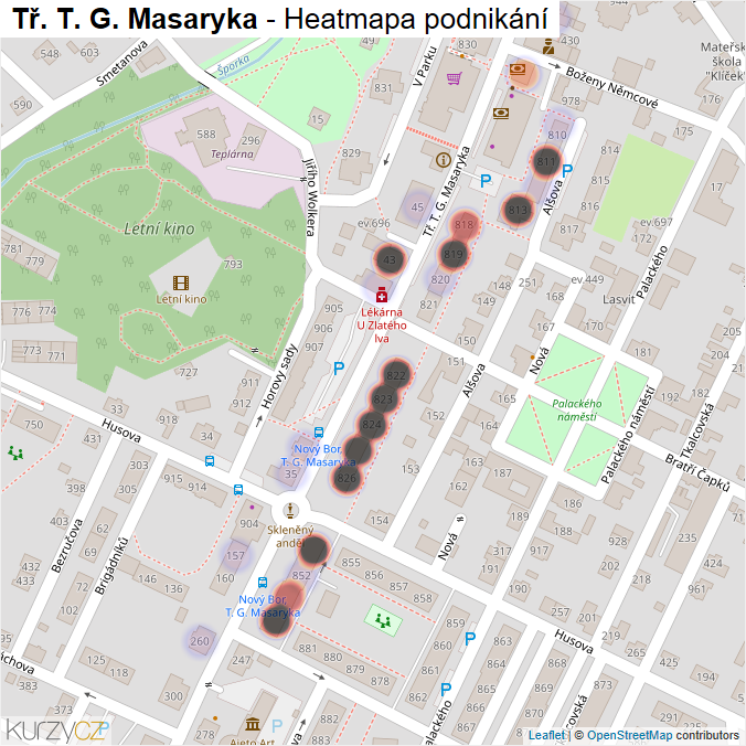 Mapa Tř. T. G. Masaryka - Firmy v ulici.