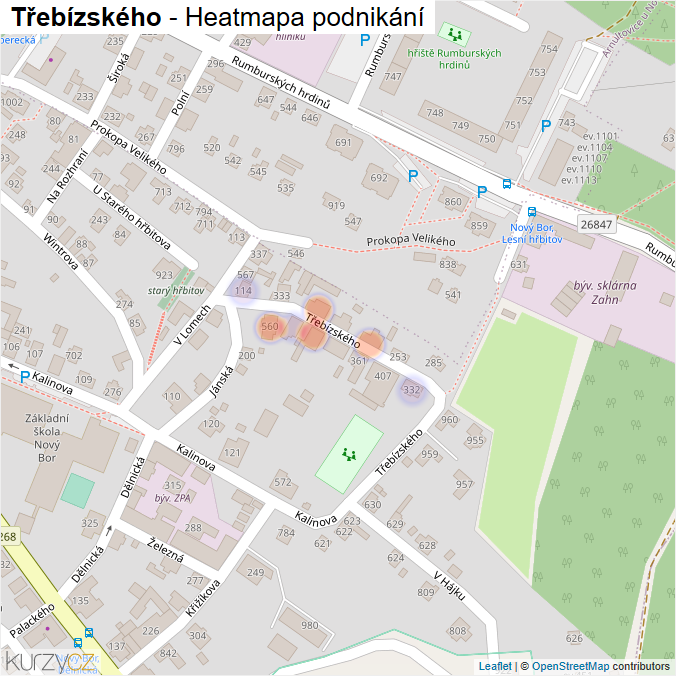 Mapa Třebízského - Firmy v ulici.