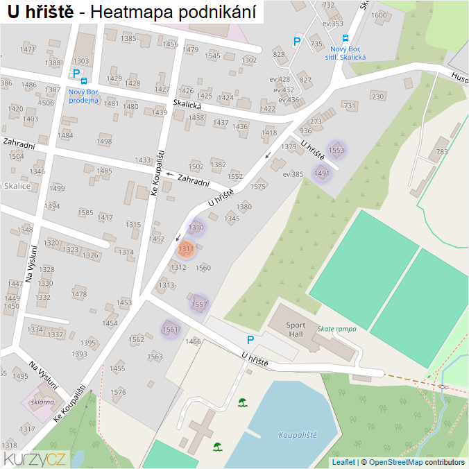 Mapa U hřiště - Firmy v ulici.