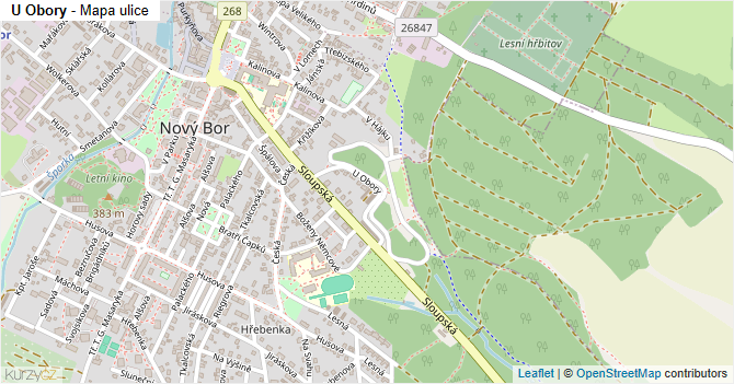 U Obory - mapa ulice