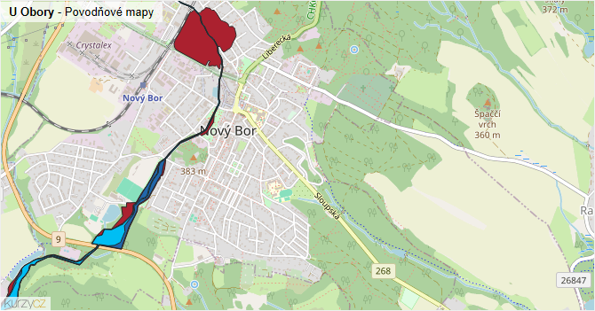 U Obory - záplavové mapy stoleté vody