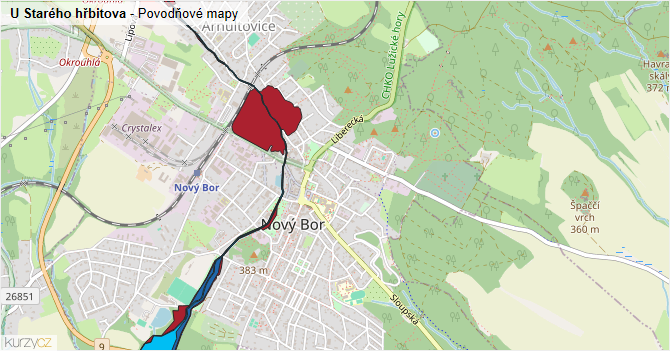 U Starého hřbitova - záplavové mapy stoleté vody