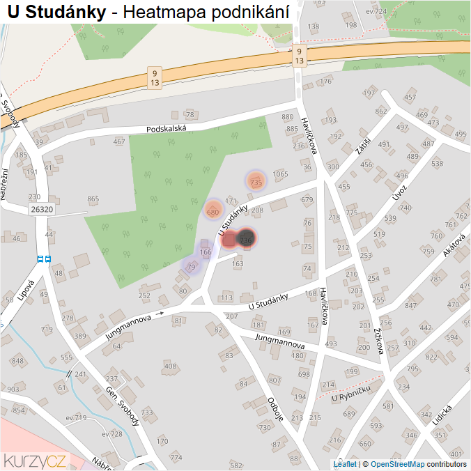 Mapa U Studánky - Firmy v ulici.