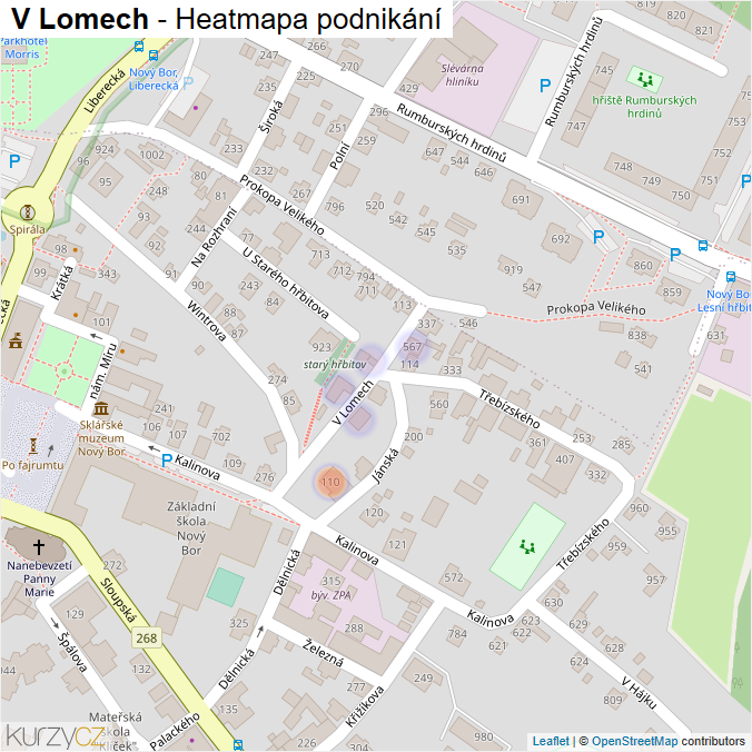 Mapa V Lomech - Firmy v ulici.