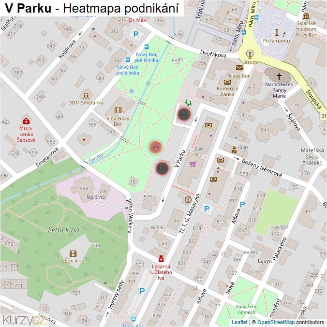 Mapa V Parku - Firmy v ulici.