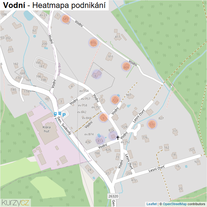 Mapa Vodní - Firmy v ulici.