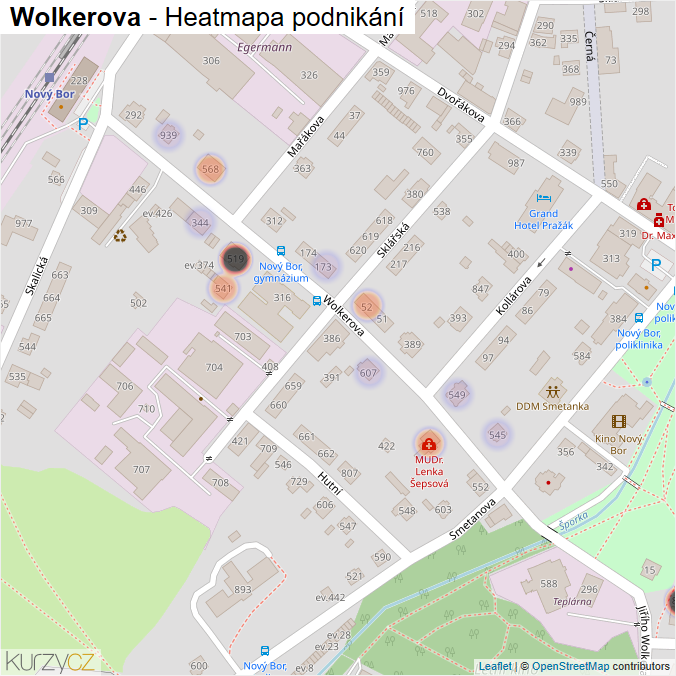Mapa Wolkerova - Firmy v ulici.