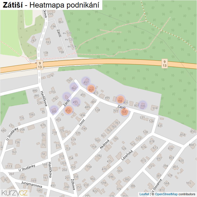 Mapa Zátiší - Firmy v ulici.