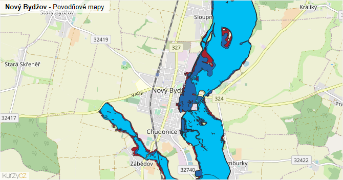 Nový Bydžov - záplavové mapy stoleté vody