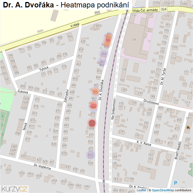 Mapa Dr. A. Dvořáka - Firmy v ulici.