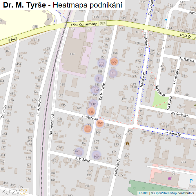 Mapa Dr. M. Tyrše - Firmy v ulici.