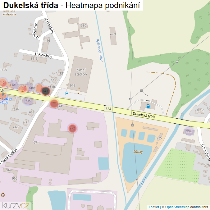 Mapa Dukelská třída - Firmy v ulici.