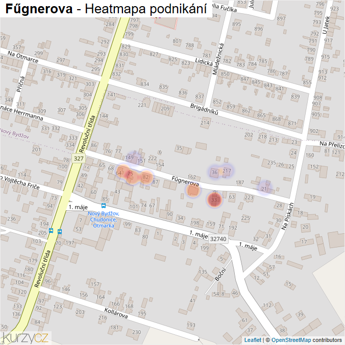 Mapa Fűgnerova - Firmy v ulici.