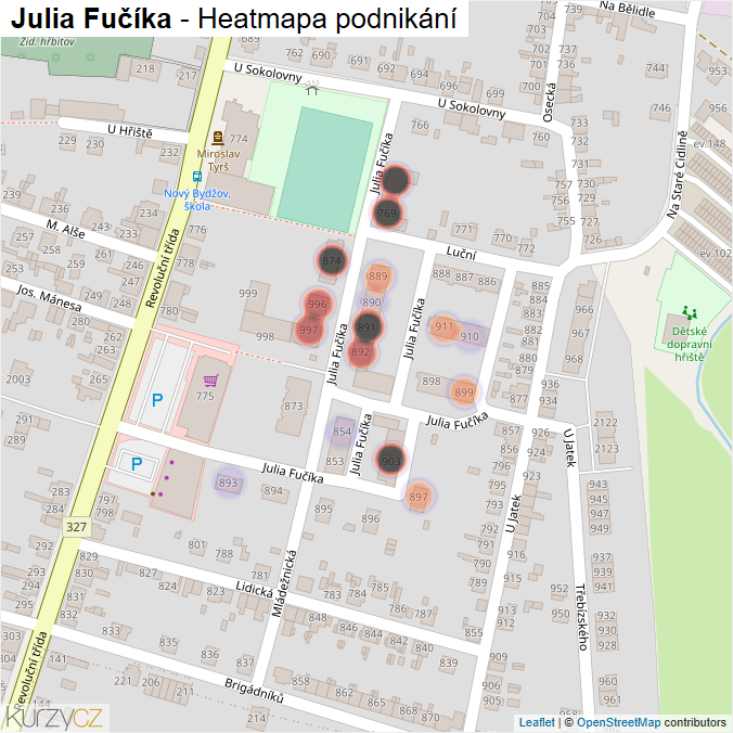 Mapa Julia Fučíka - Firmy v ulici.