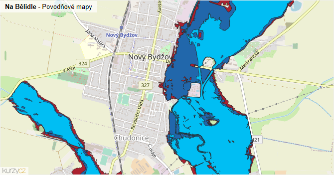 Na Bělidle - záplavové mapy stoleté vody