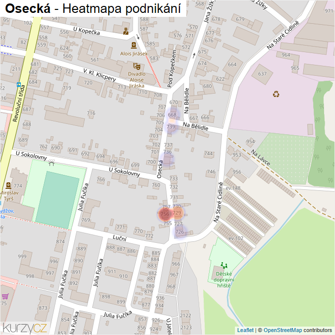 Mapa Osecká - Firmy v ulici.