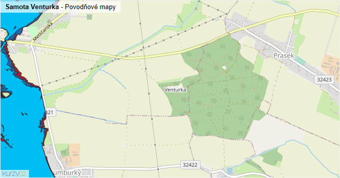Samota Venturka - záplavové mapy stoleté vody