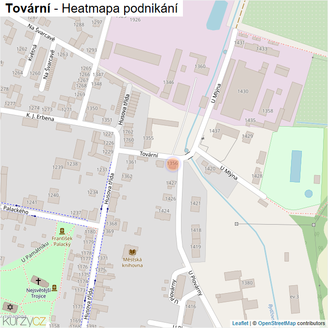 Mapa Tovární - Firmy v ulici.