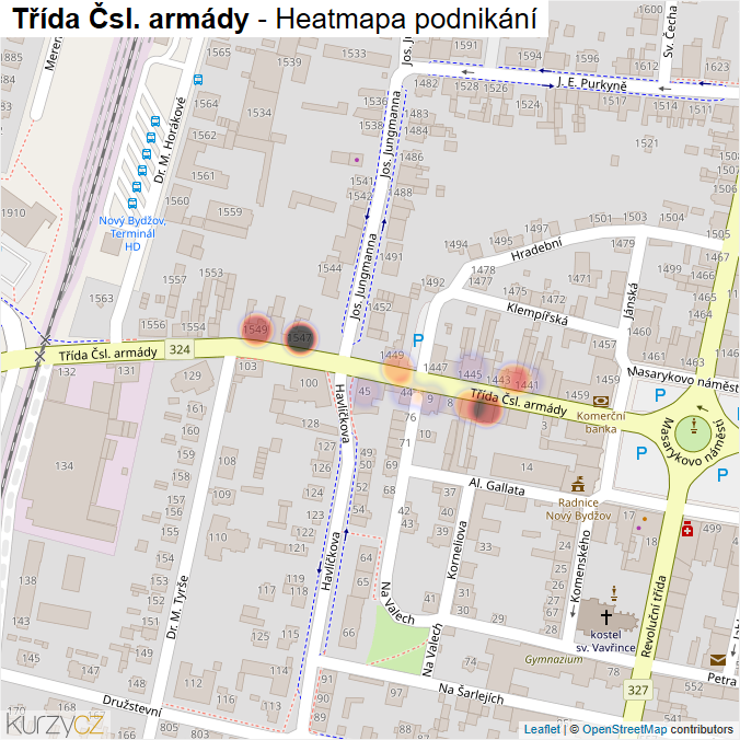 Mapa Třída Čsl. armády - Firmy v ulici.