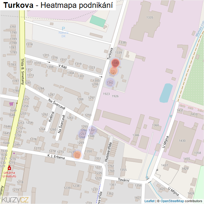 Mapa Turkova - Firmy v ulici.
