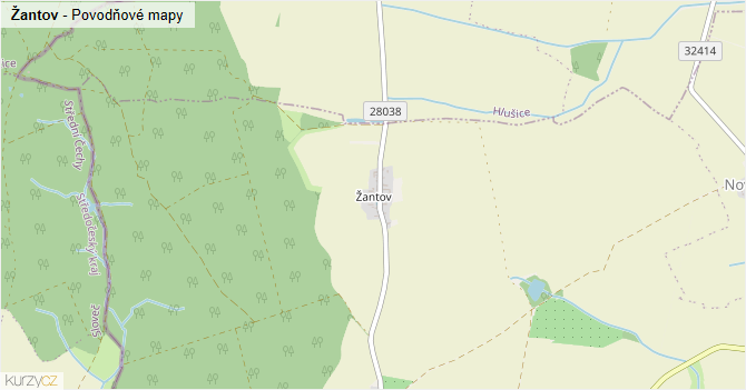 Žantov - záplavové mapy stoleté vody