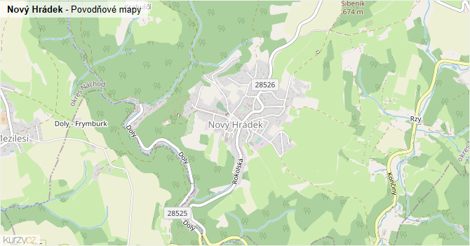 Nový Hrádek - záplavové mapy stoleté vody