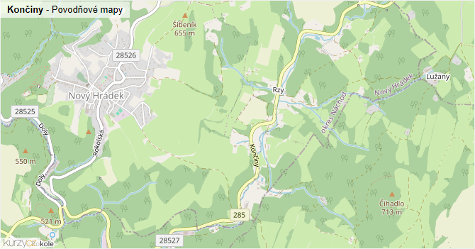 Končiny - záplavové mapy stoleté vody