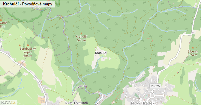 Krahulčí - záplavové mapy stoleté vody