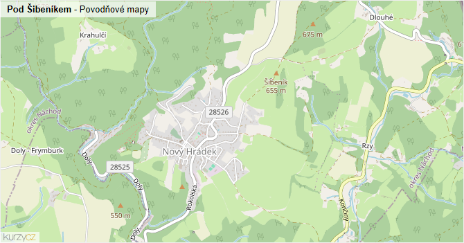 Pod Šibeníkem - záplavové mapy stoleté vody