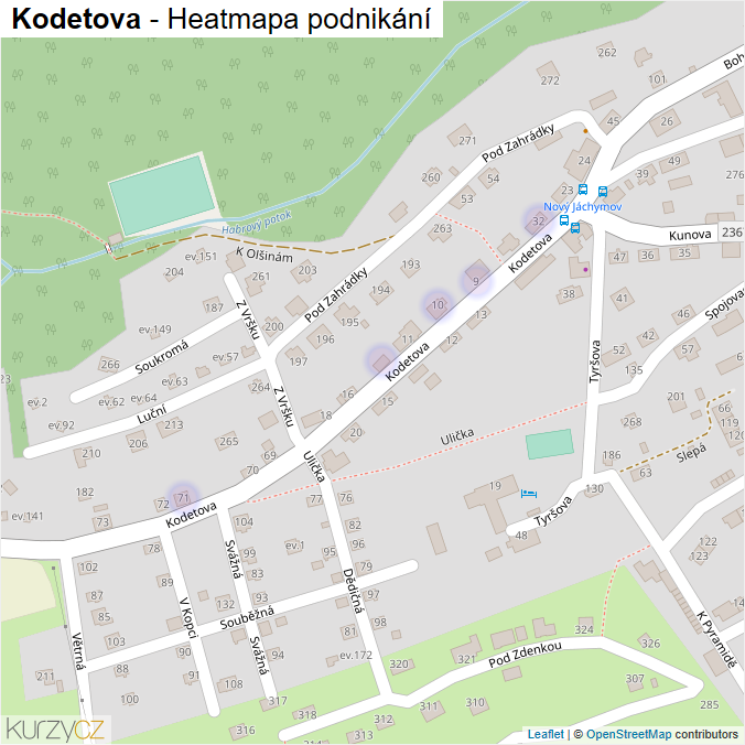 Mapa Kodetova - Firmy v ulici.