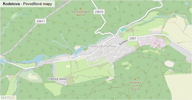 Kodetova - záplavové mapy stoleté vody