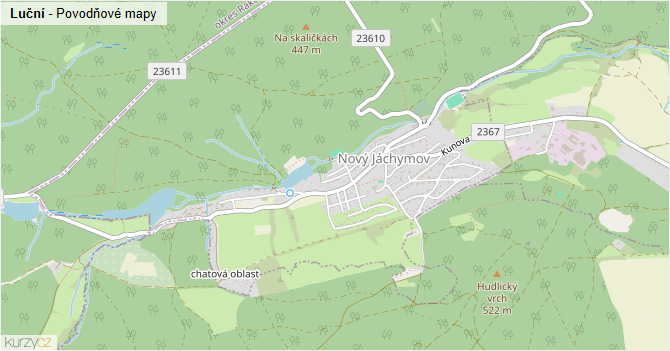 Luční - záplavové mapy stoleté vody