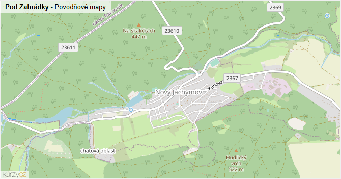 Pod Zahrádky - záplavové mapy stoleté vody