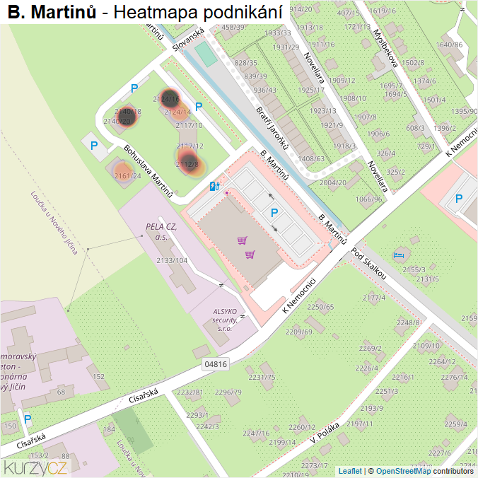 Mapa B. Martinů - Firmy v ulici.