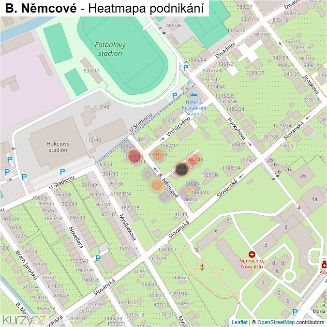 Mapa B. Němcové - Firmy v ulici.
