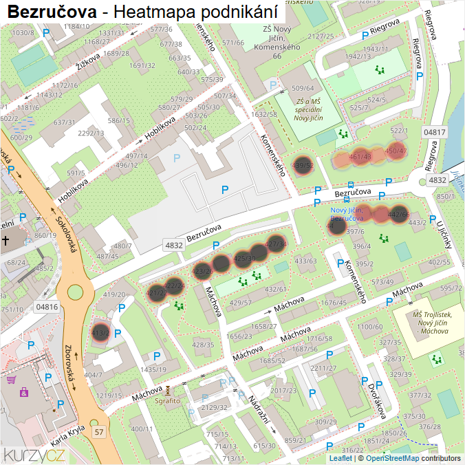 Mapa Bezručova - Firmy v ulici.