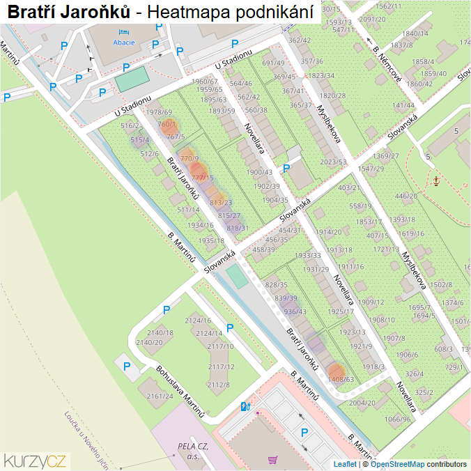 Mapa Bratří Jaroňků - Firmy v ulici.