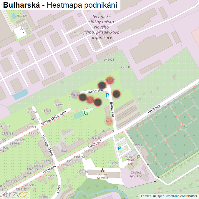 Mapa Bulharská - Firmy v ulici.